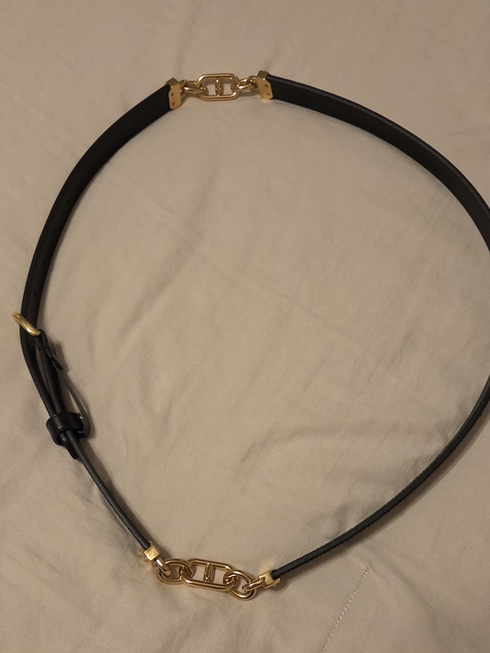 Lauren Ralph Lauren Black Leather Equestrian Chain Belt XL Gold Hardware Logo